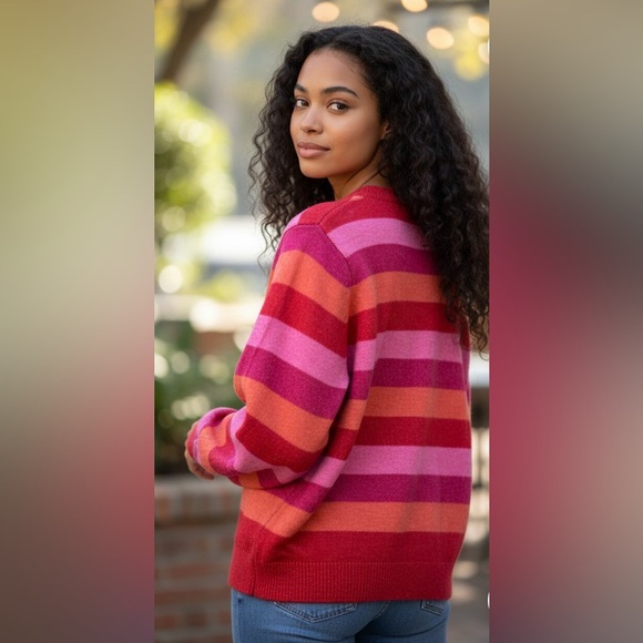 my style loft Sweaters - Soft stretchy and cozy striped pink sweater by My Style Loft size large